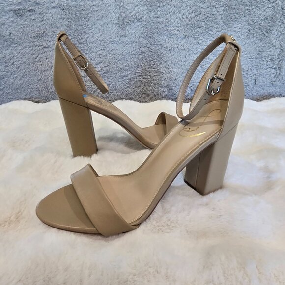 Sam Edelman Yaro Ankle Strap Dress Sandal Heel Classic Nude Leather Womens US 10 - Picture 4 of 11